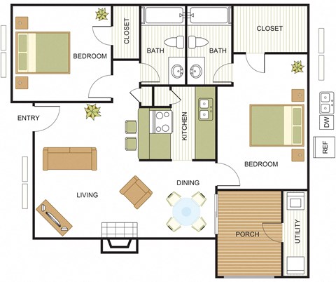 2 bed 2 bath floor plan at Newport Apartments, Irving, TX, 75062